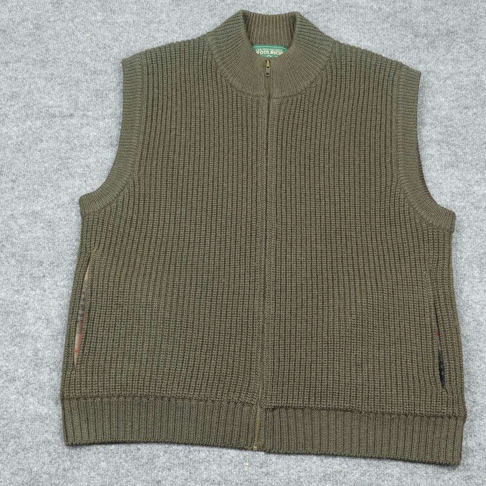 Woolrich Vest Mens Large Green Ducks Unlimited Wool Shaker Knit Full Zip Loden